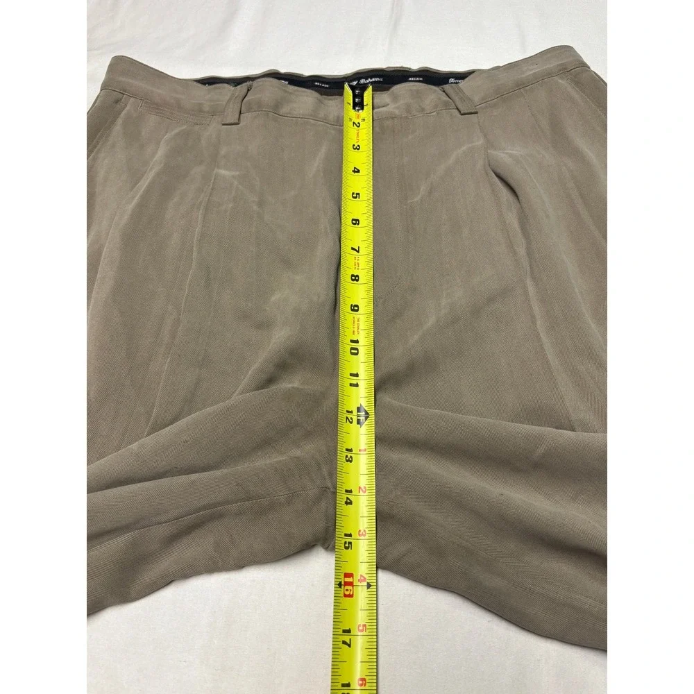 Tommy Bahama 100% Silk Pleated Herringbone Trousers Mens 35X27 Khaki Cuffed Wide